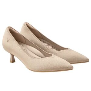 VIVAIA Scarlett Tan Knit Pointed Toe Shoe Kitten Heel Pumps Women's EU37.5/US7.5
